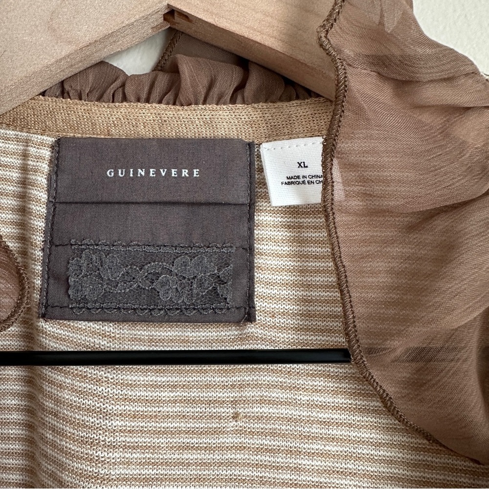 Anthropologie Guinevere Ruffle Trim Cardigan Sweater Women’s XL Beige Stripe - Picture 3 of 5